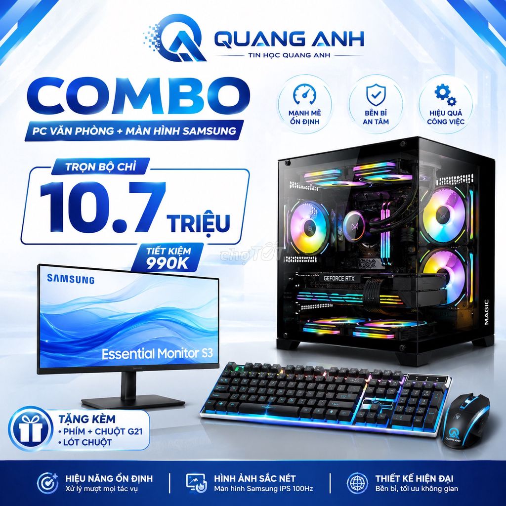 AMD Ryzen 5 3400G 8GB/512GB 24 inch FHD 100Hz. Mua bán Máy tính để bàn tại Thành phố Buôn Ma Thuột Đắk Lắk được đăng bởi Tin học Quang Anh  hình 1