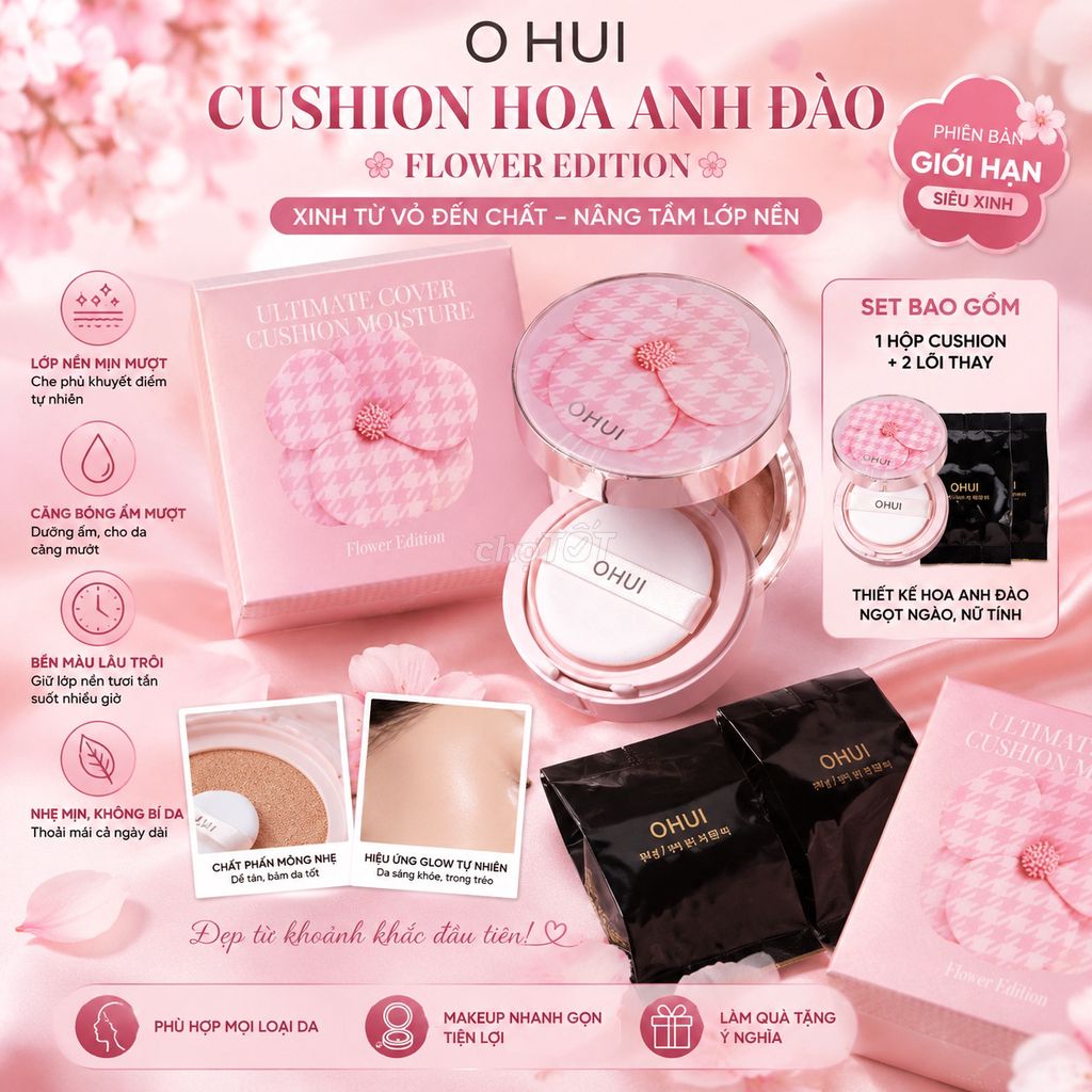 Cushion OHUI hoa anh đào giúp lớp nền căng mịn. Mua bán Phụ kiện thời trang khác tại Quận 7 Tp Hồ Chí Minh được đăng bởi KHO SỈ MỸ PHẨM HÀN CHÍNH HÃNG hình 1