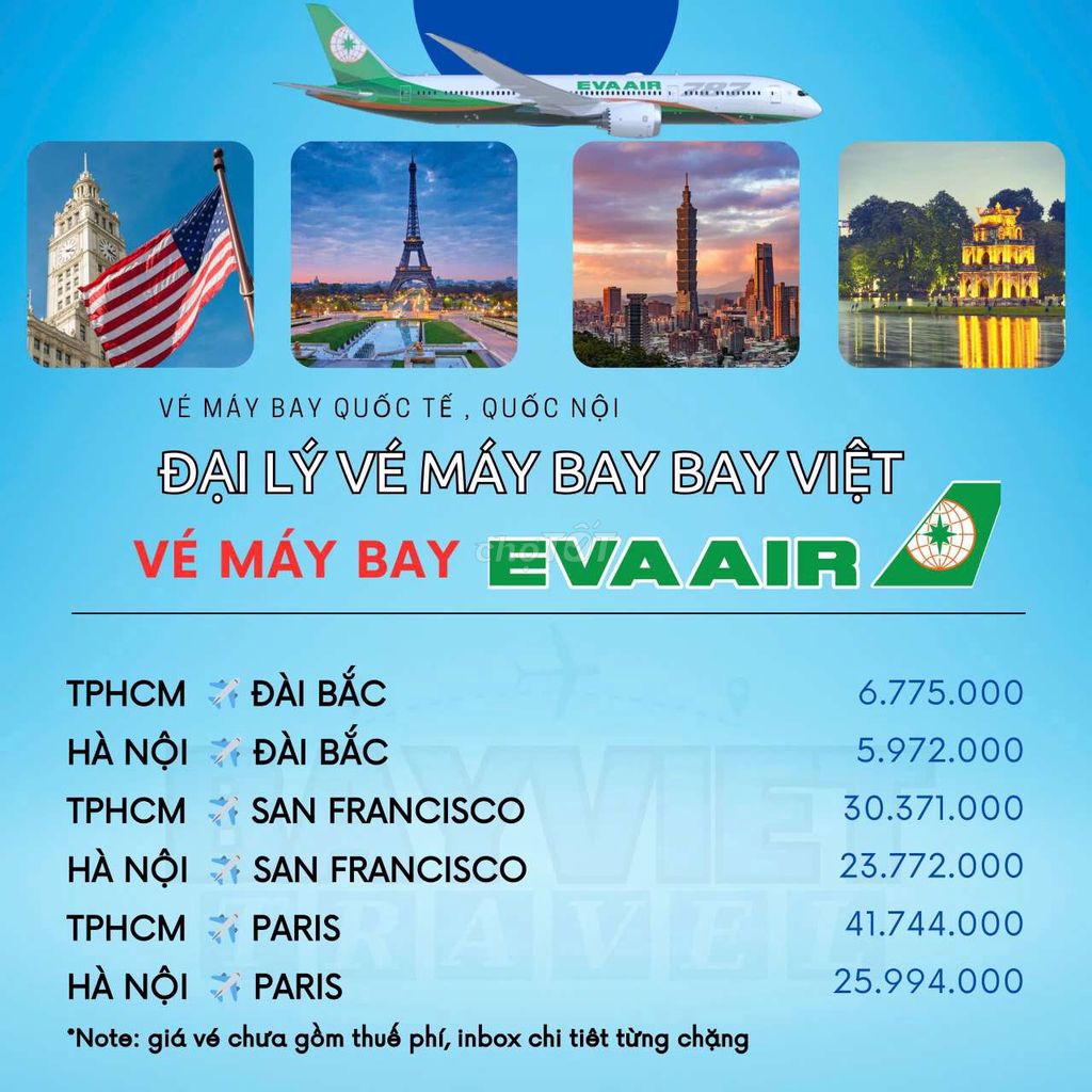 Bay quốc tế cùng Eva Air , hãng hàng không 5 sao