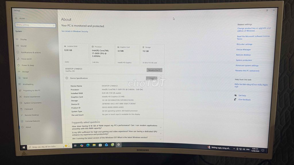 Dell OptiPlex 390 i7 2600 8GB/128GB SSD. Mua bán Máy tính để bàn tại Huyện Trảng Bom Đồng Nai được đăng bởi Ngọc mây  hình 1