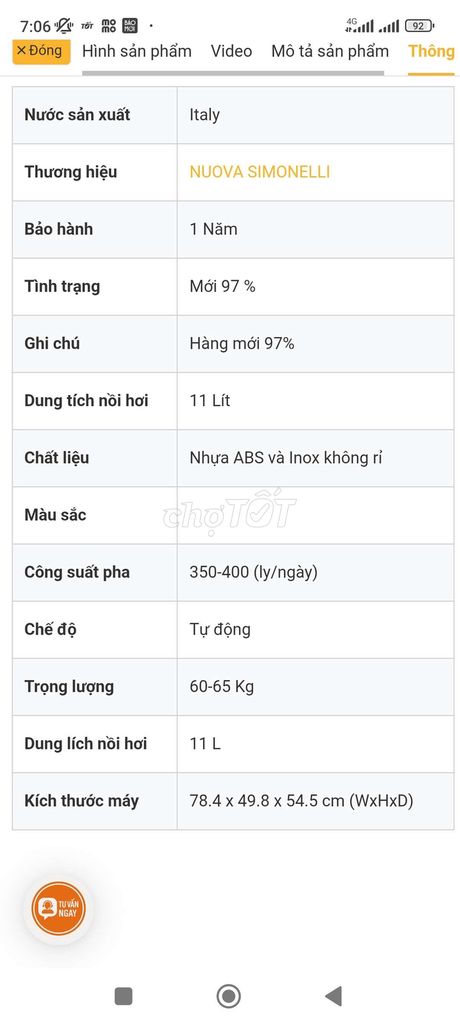 Máy pha của nhà simonelli( nhập khẩu ý) mới 95%