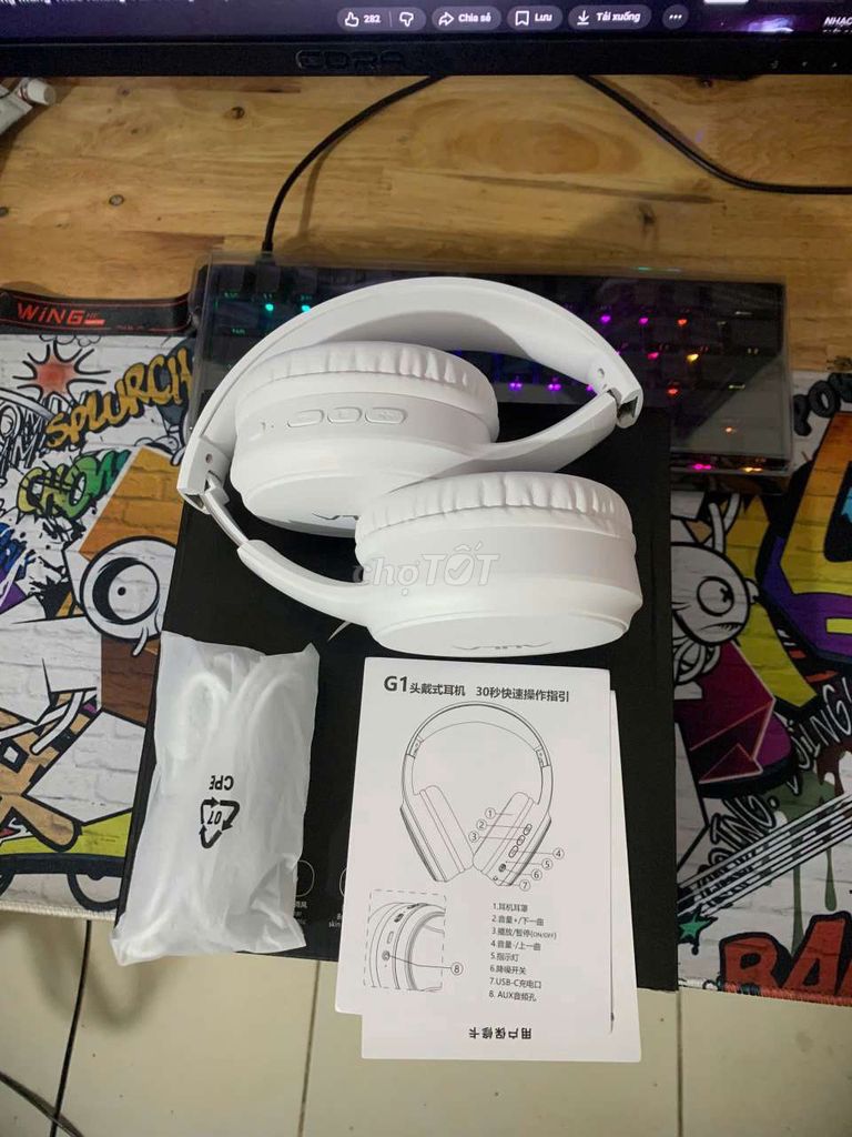 Tai nghe Aula G1 Trắng Like new. Mua bán Tivi, Âm thanh tại Thị xã Bến Cát Bình Dương được đăng bởi Quốc Huy hình 1