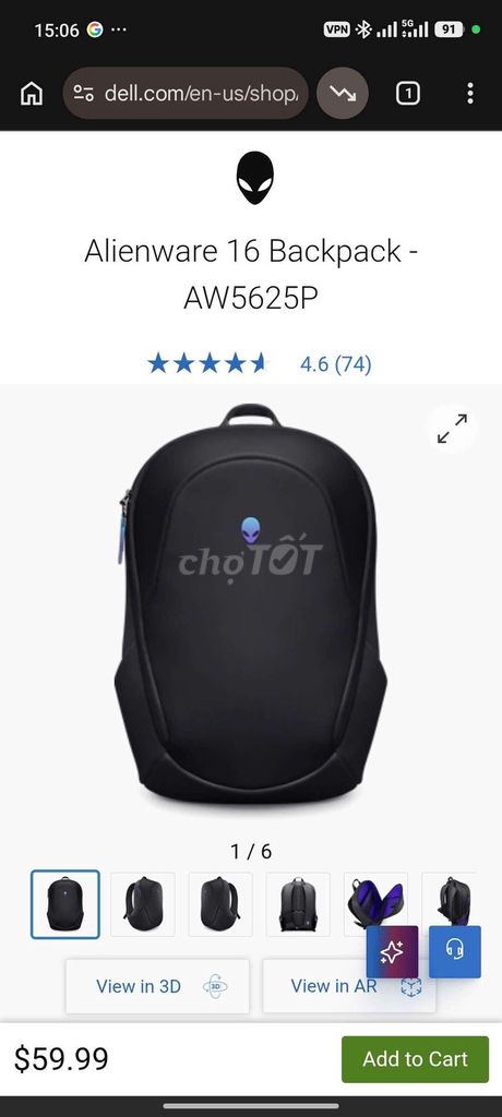 Balo laptop Dell Alienware AW5625P Đen. Mua bán Túi xách tại Quận 5 Tp Hồ Chí Minh được đăng bởi giusachbuitran hình 1