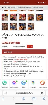 Guitar Yamaha c70 mua 4 triệu pass 2tr5 như mới