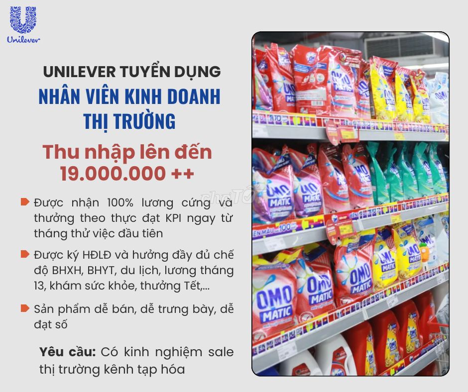 RẠCH GIÁ - TUYỂN NV SALES THỊ TRƯỜNG UNILEVER