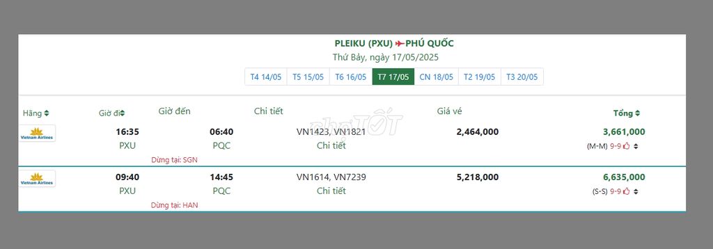 PLEIKU (PXU) PHÚ QUỐC Thứ Bảy, ngày 17/05/2025. Du lịch tại Quận 6 Tp Hồ Chí Minh được đăng bởi Nguyễn Minh Đức hình 1