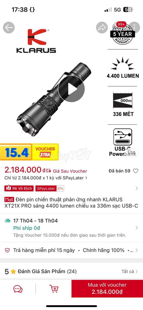 Đèn pin KLARUS XT21X PRO Đen. Mua bán Đèn tại Quận Cái Răng Cần Thơ được đăng bởi Lê Tùng hình 1