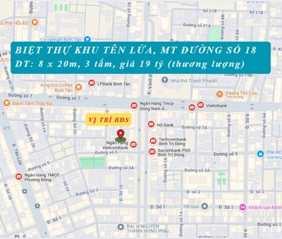 Biệt thự MT đường Số 18, khu Tên Lửa, 8 x 20m, 3 tấm, 19.5 tỷ. Mua bán nhà ở tại Quận Bình Tân Tp Hồ Chí Minh được đăng bởi Tín Hưng