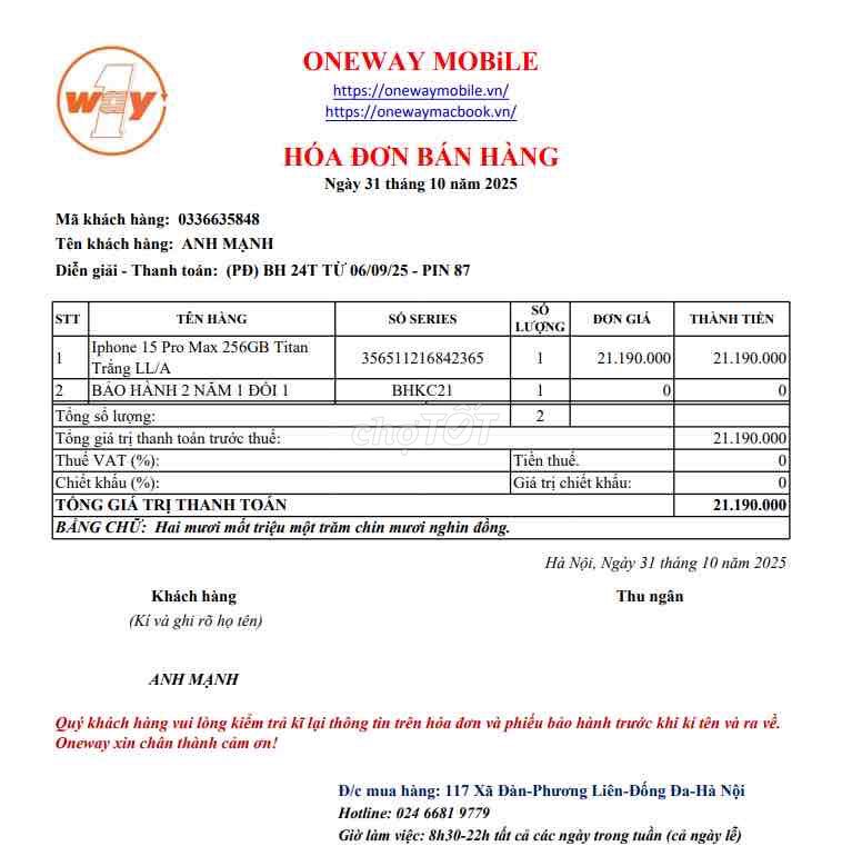 iPhone 15 Pro Max 256GB Trắng, BH 9/2027. Mua bán Điện thoại tại Quận Nam Từ Liêm Hà Nội được đăng bởi Nguyễn Mạnh hình 1