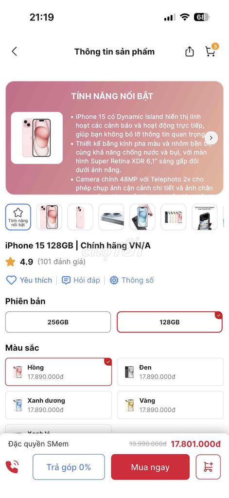 Apple iPhone 15 128GB Hồng Mới. Mua bán Điện thoại tại Thành phố Biên Hòa Đồng Nai được đăng bởi Hoai Thanh hình 1