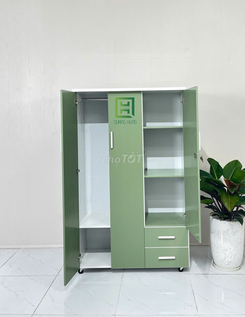 Tủ nhựa Quang Hùng 3 cánh 2 hộc Xanh lá. Mua bán Tủ, kệ gia đình tại Thành phố Vũng Tàu Bà Rịa - Vũng Tàu được đăng bởi Nội Thất Quang Hùng TD hình 1