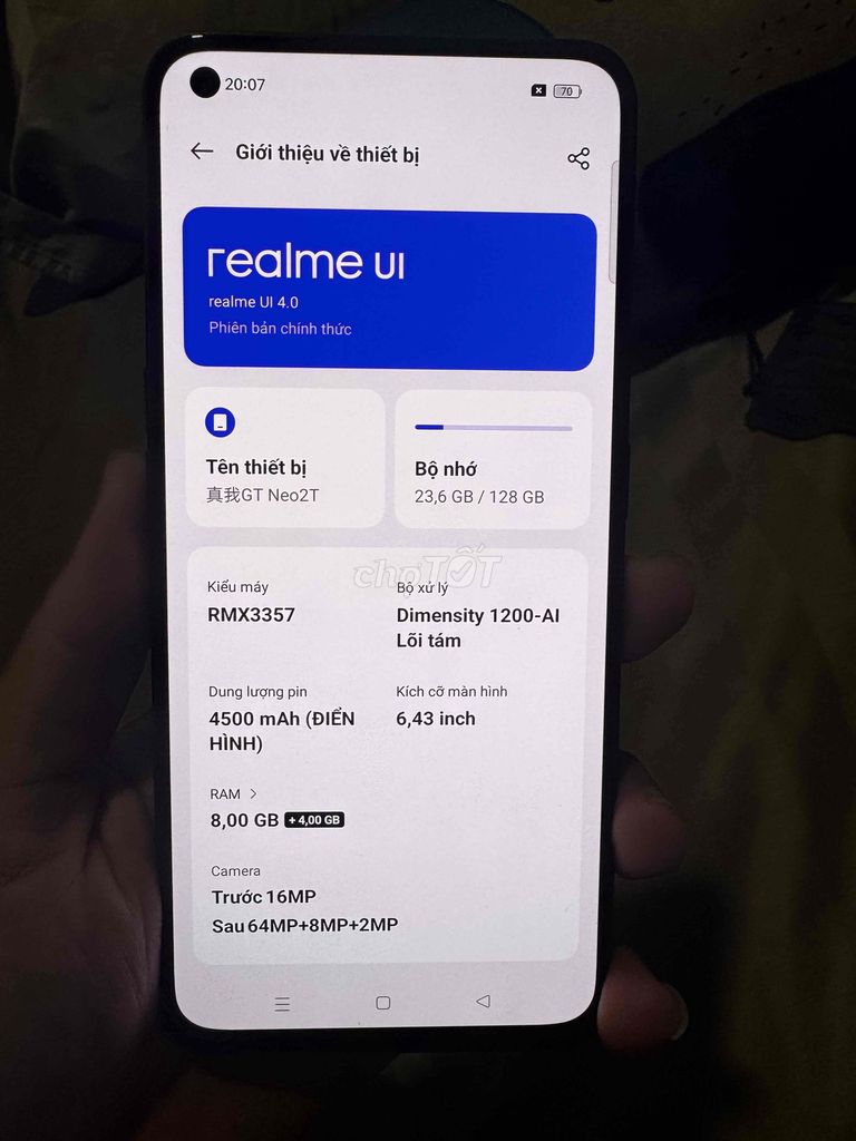 Realme GT Neo2T 128GB Đen Đã qua sử dụng. Mua bán Điện thoại tại Quận 7 Tp Hồ Chí Minh được đăng bởi Thanh Ngọc hình 1
