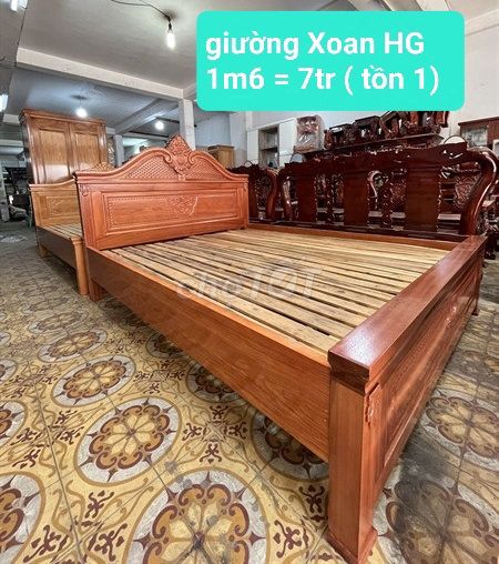 Giường gỗ xoan 1m6, giường 1m6 gỗ tự nhiên tồn kho