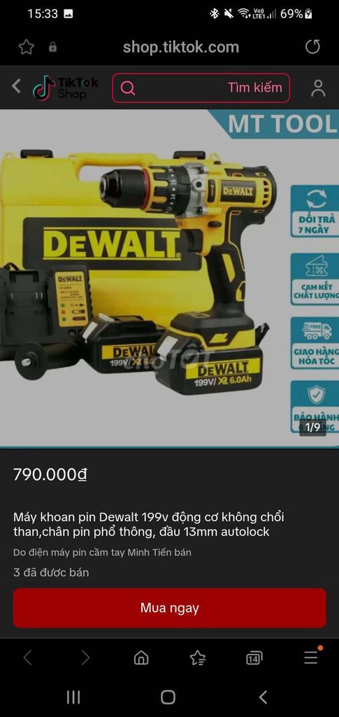 Máy khoan pin Dewalt 199V. Mua bán Đồ chuyên dụng, Giống nuôi trồng tại Thị xã An Nhơn Bình Định được đăng bởi Duong Nguyen Khanh hình 1