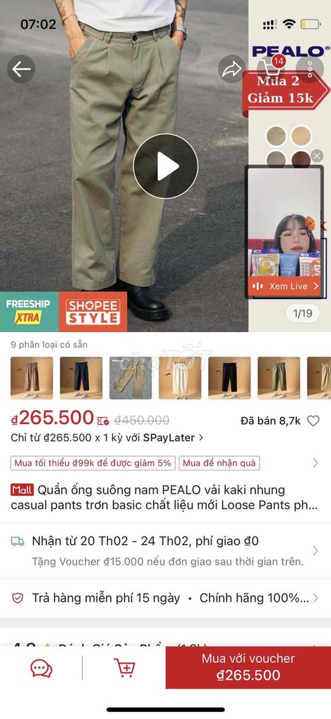 Quần khaki Pealo màu nâu đậm size xl