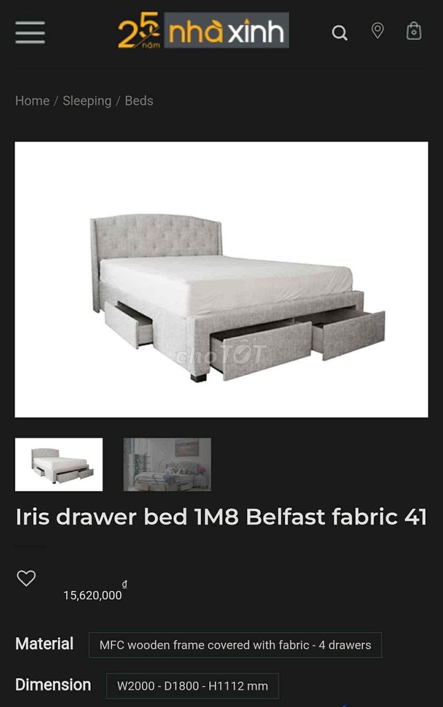 Giường ngủ Iris + đệm 1m8x2m Xám. Mua bán Giường, chăn ga gối nệm tại Quận Đống Đa Hà Nội được đăng bởi Nhung Vũ hình 1
