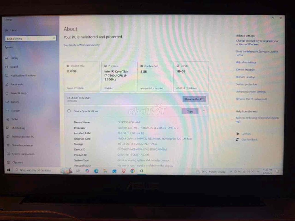 ASUS X556U i7-7500U 12GB/119GB Đen. Mua bán Laptop tại Huyện Đông Hưng Thái Bình được đăng bởi Phạm Ngọc Phong hình 1