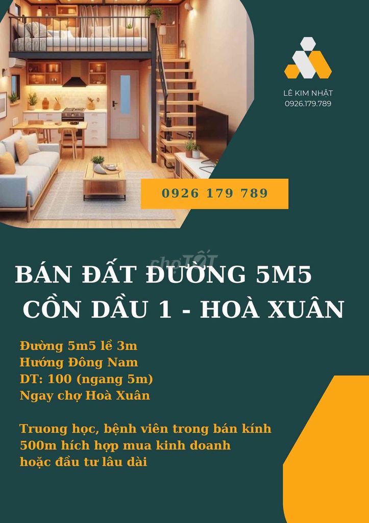 Bán đất đường 5m5 sát chợ Hoà Xuân, dt100m ngang 5m