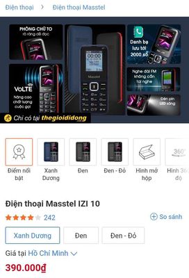 Điện thoại Masstel IZI 10 MUA TẠI THẾ GIỚI DI ĐỘNG