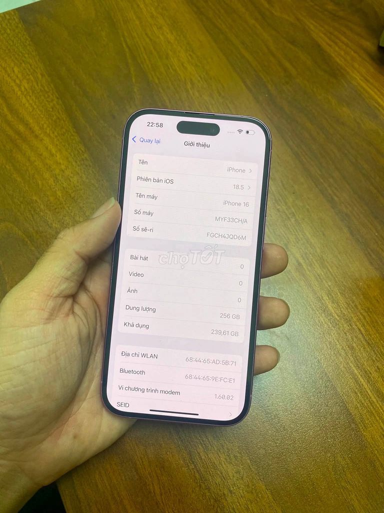 Apple iPhone 16 256GB Tím 2 sim. Mua bán Điện thoại tại Quận Tân Phú Tp Hồ Chí Minh được đăng bởi Hội Đồ Điện Tử hình 1