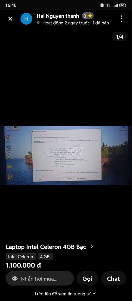 Laptop Intel Celeron 4GB Bạc. Mua bán Laptop tại Quận 10 Tp Hồ Chí Minh được đăng bởi Hai Nguyen thanh hình 1