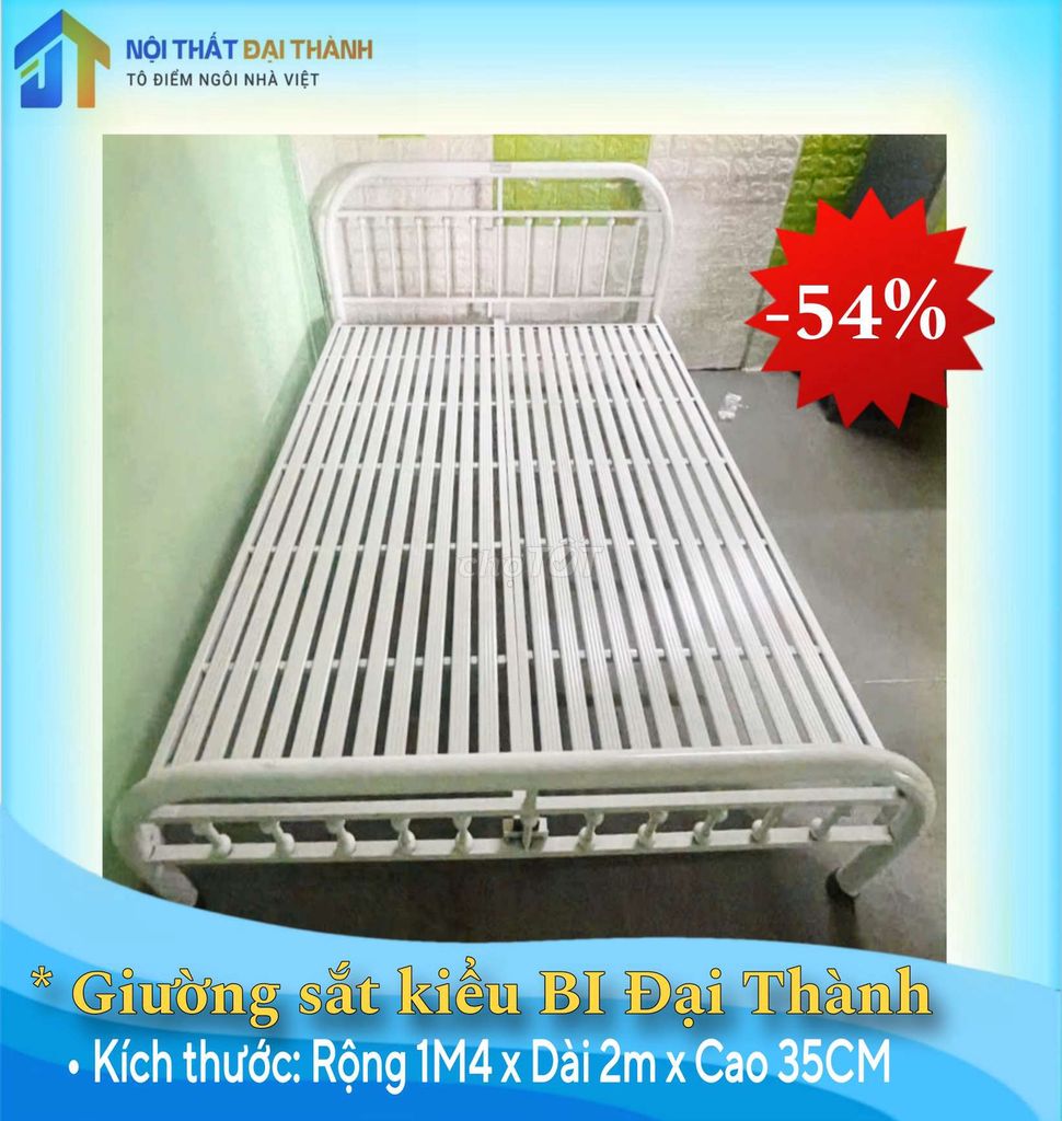 Giường sắt 1M4 kiểu Bi màu Trắng, HỎA TỐC HCM