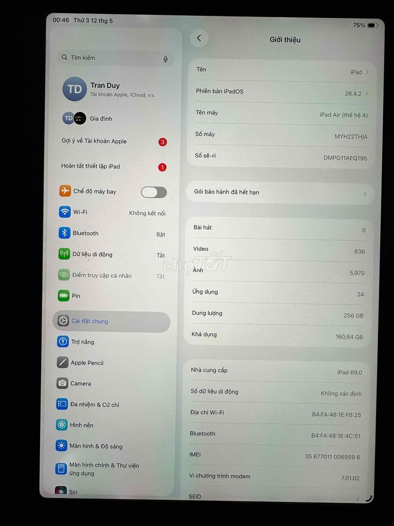 Apple iPad Air 4 256GB. Mua bán Máy tính bảng tại Huyện Châu Thành A Hậu Giang được đăng bởi snoop hình 1