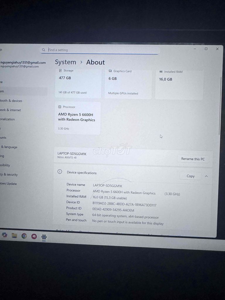 Acer Nitro ProPanel ANV15-41-R732 Mới Mua bh 12th. Mua bán Laptop tại Thành phố Dĩ An Bình Dương được đăng bởi Nguyễn Gia Huy hình 1