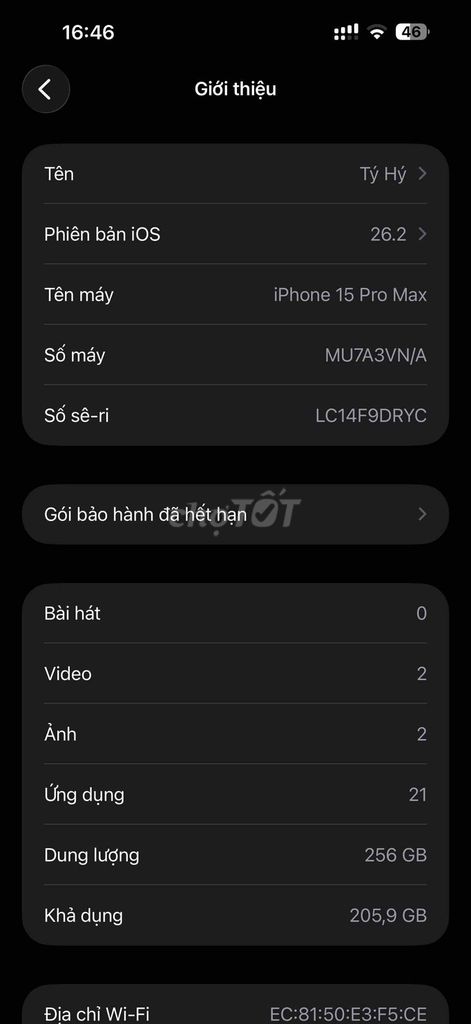 Apple iPhone 15 Pro Max 256GB Đã sử dụng. Mua bán Điện thoại tại Huyện Củ Chi Tp Hồ Chí Minh được đăng bởi Huỳnh Hữu Văn hình 1