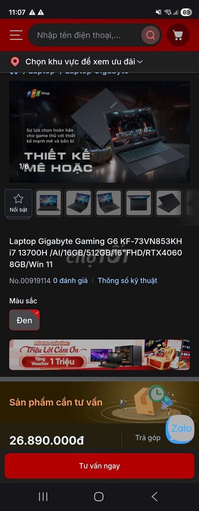 Gigabyte Gaming G6 i7 13700H 16 inch. Mua bán Laptop tại Quận Thanh Xuân Hà Nội được đăng bởi Tuấn Hùng hình 1