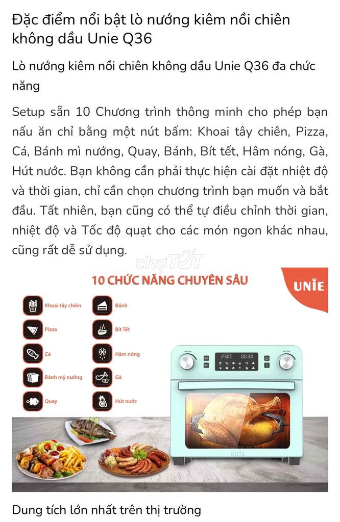 Lò nướng kiêm nồi chiên không dầu UNIE 25L