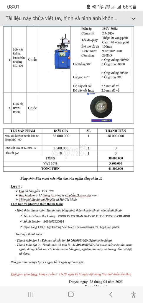 Máy cắt kim loại bán tự động Datyso MC 400