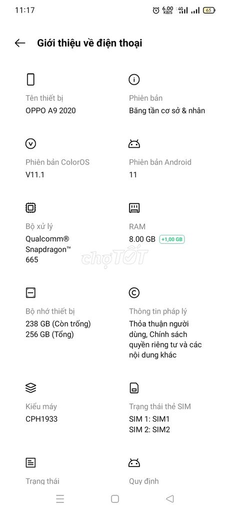 Oppo A9 2020 8GB/256GB. Mua bán Điện thoại tại Quận Tân Phú Tp Hồ Chí Minh được đăng bởi tuan anh huynh hình 1