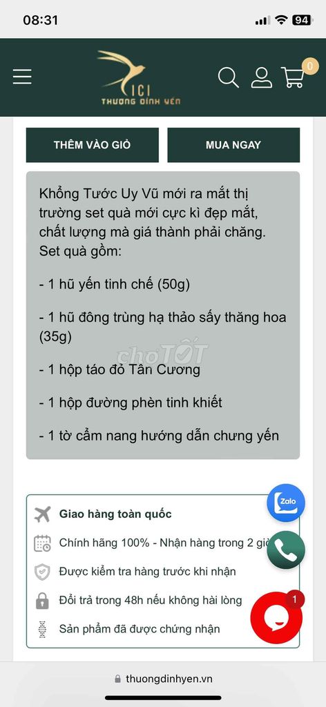 KHỔNG TƯỚC UY VŨ Thương hiệu: CiCi Thượng Đỉnh Yến