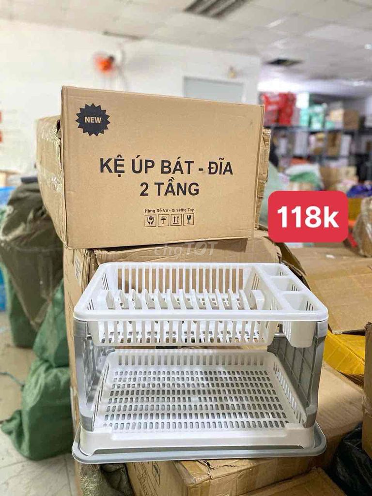 GIÁ ÚP CHÉN BÁT ĐĨA 2 TẦNG CÓ KHAY THOÁT NƯỚC