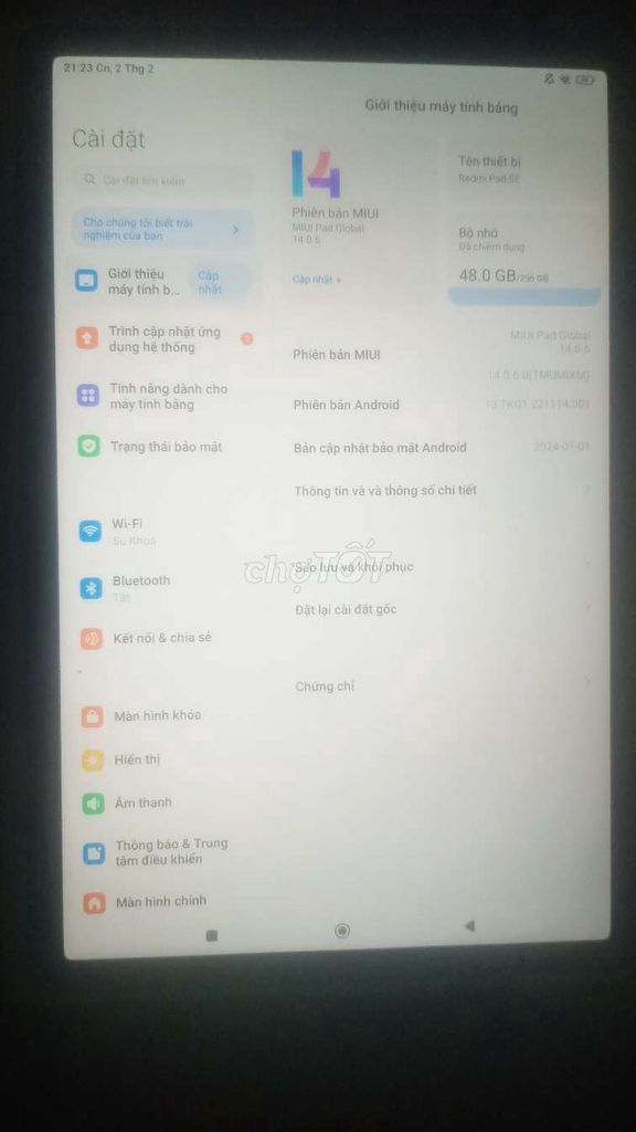cần tiền gấp bán tab xaomi SE ram 8g bộ nhớ 256gb