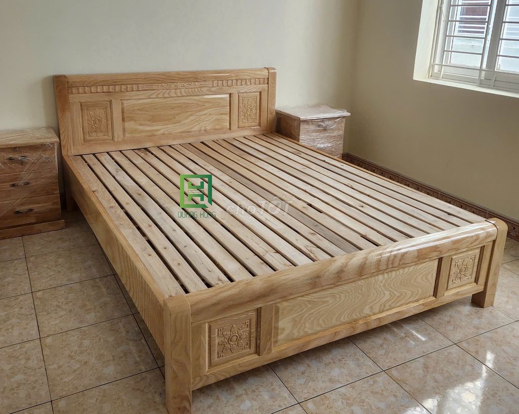 Giường ngủ Quang Hùng Gỗ sồi 1m2x2m. Mua bán Giường, chăn ga gối nệm tại Huyện Vĩnh Hưng Long An được đăng bởi Nội Thất Quang Hùng TD hình 1