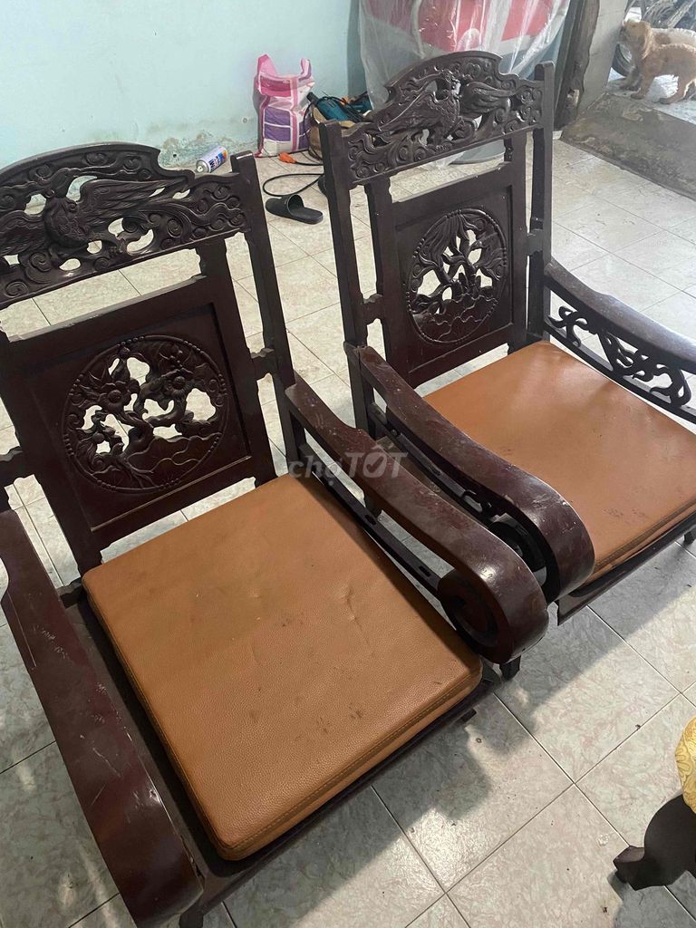 Bộ salon gỗ chạm khắc Nâu đã sử dụng. Mua bán Bàn ghế tại Huyện Long Thành Đồng Nai được đăng bởi Vu Le hình 1