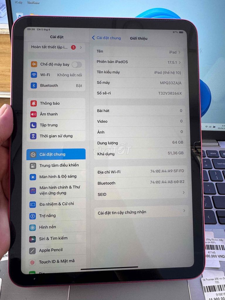Apple iPad Gen 10 64GB Hồng. Mua bán Máy tính bảng tại Quận 6 Tp Hồ Chí Minh được đăng bởi QUỐC THIÊN BÁN GÓP 0 ĐỒNG  hình 1
