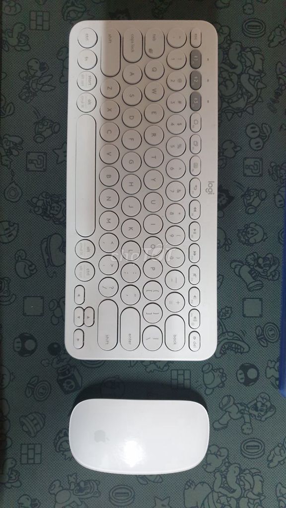 Combo bàn phím K360 + Magic Mouse full trắng