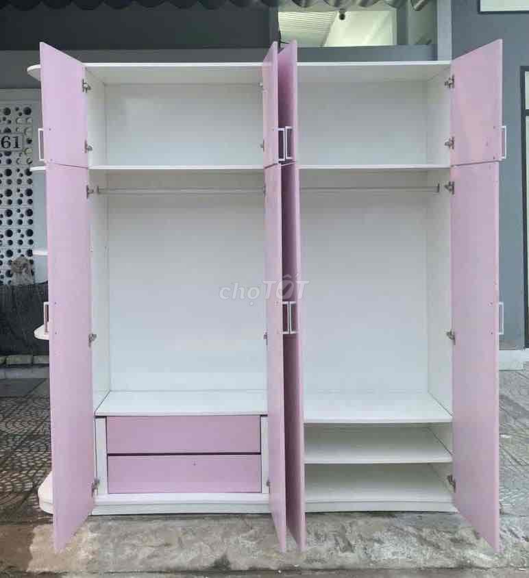 thanh lý tủ gỗ MDF lõi vân xanh phủ màu hồng kem