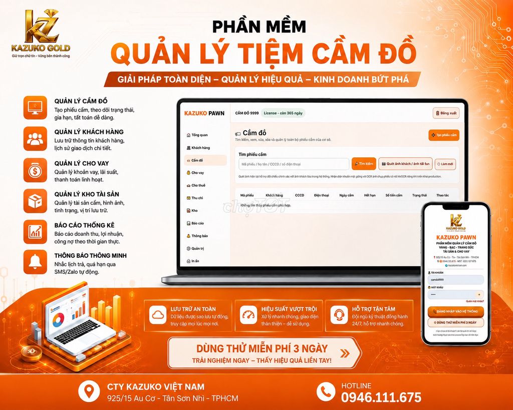 Phần mềm KAZUKO GOLD Cầm đồ Máy tính. Dịch vụ tại Quận Tân Phú Tp Hồ Chí Minh được đăng bởi Trí Kazuko Việt Nam hình 1