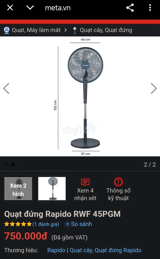 Quạt đứng Rapido RWF-45 Xám. Mua bán Quạt tại Thành phố Rạch Giá Kiên Giang được đăng bởi Phat Nguyen hình 1