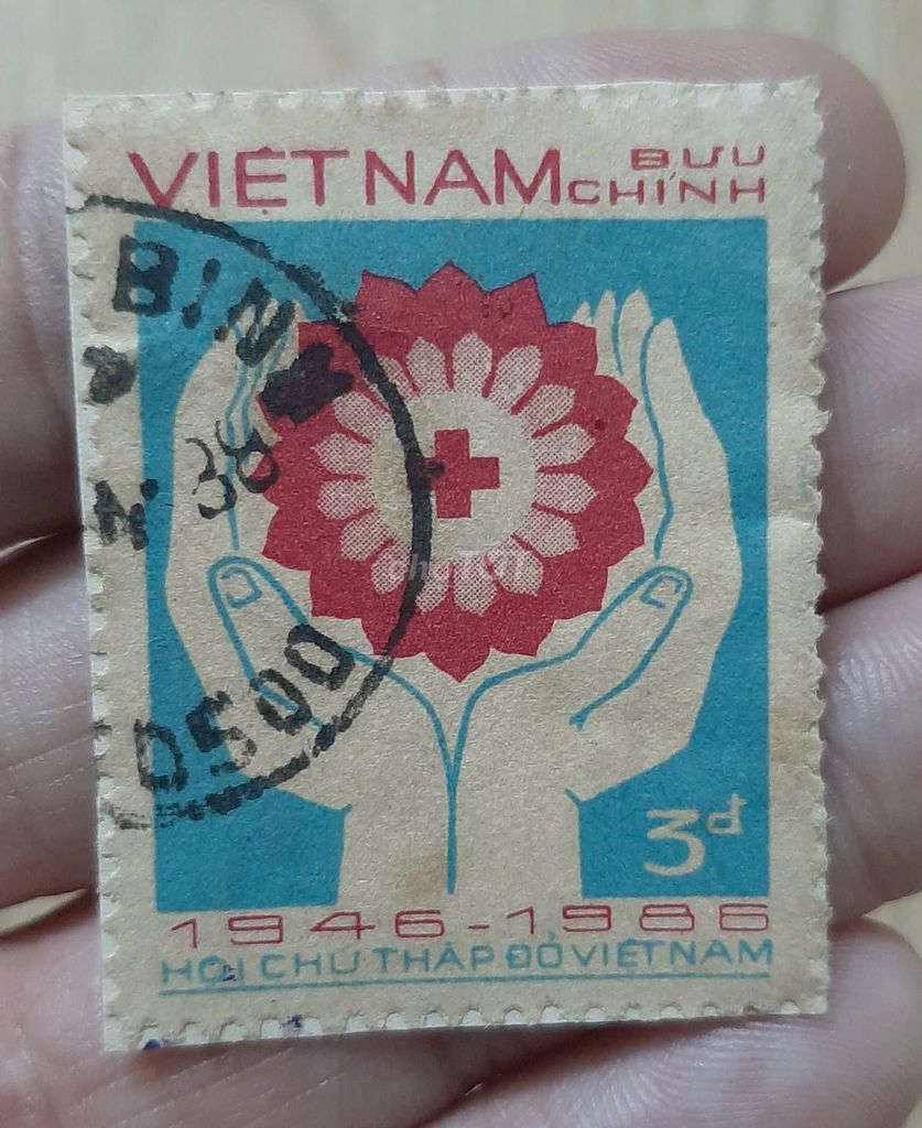 Tem Xưa 3đ (1986); Họa Tiết Hội Chữ Thập Đỏ.