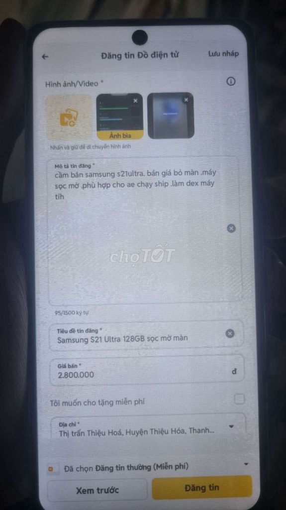 Samsung S21 Ultra 128GB sọc mờ màn. Mua bán Điện thoại tại Huyện Thiệu Hóa Thanh Hóa được đăng bởi Mạnh Hoàng Đìnhhh Dcee hình 1
