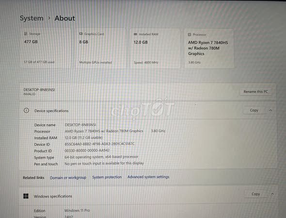 Lenovo AMD Ryzen 7 7840HS 12GB/477GB. Mua bán Laptop tại Thành phố Hải Dương Hải Dương được đăng bởi Hội Đồ Điện Tử hình 1