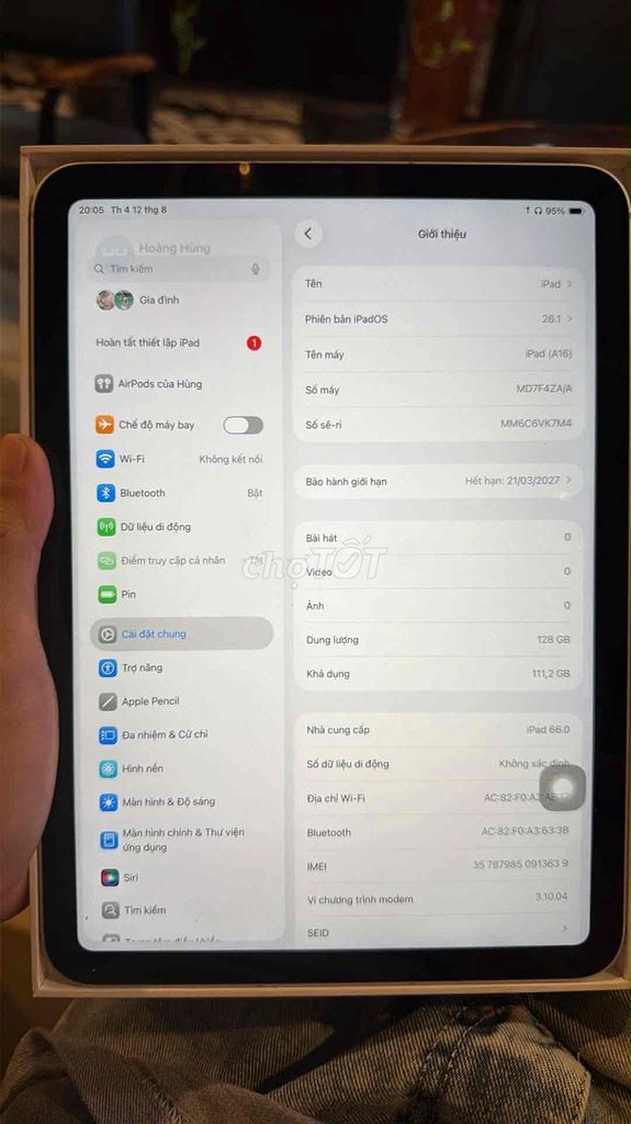 Apple iPad A16 5G 128GB Mới. Mua bán Máy tính bảng tại Thành phố Dĩ An Bình Dương được đăng bởi Hoàng Hùng hình 1