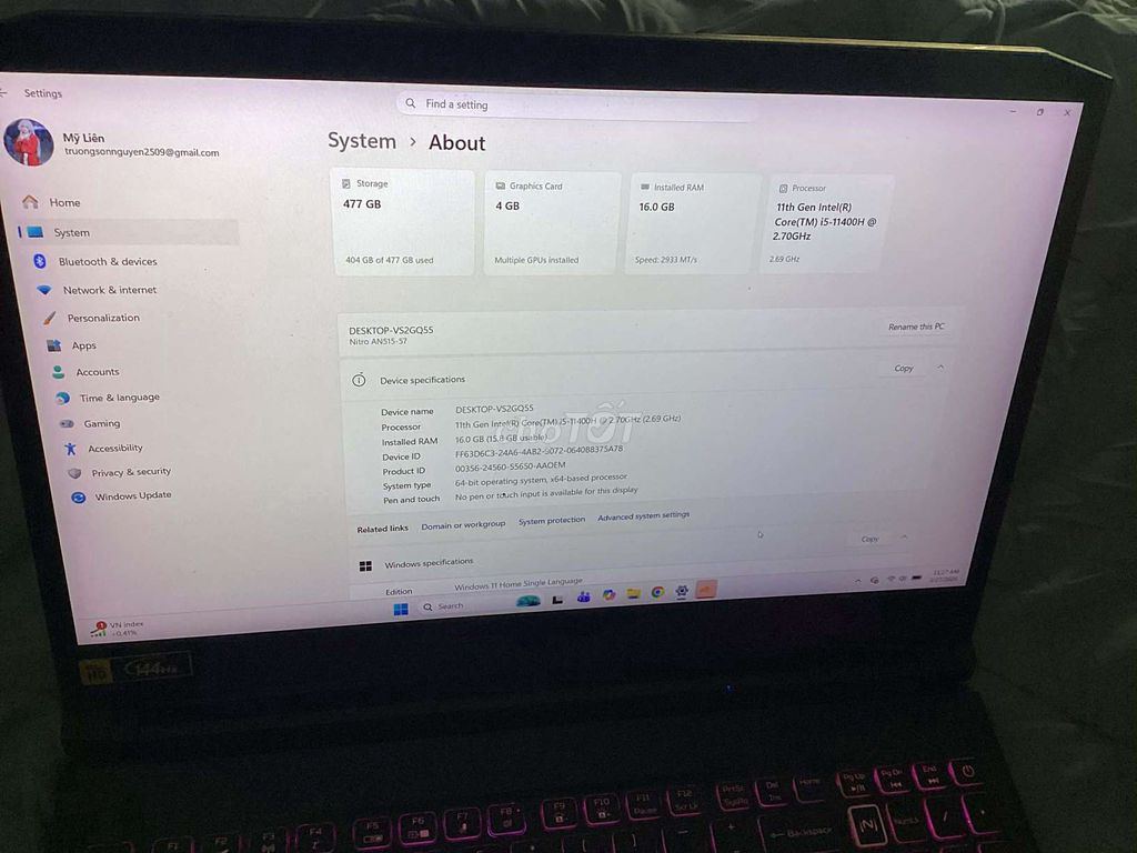 Acer Nitro 5 i5-11400H RTX3050 16GB/512GB. Mua bán Laptop tại Quận Tân Phú Tp Hồ Chí Minh được đăng bởi Quốc Khánh hình 1