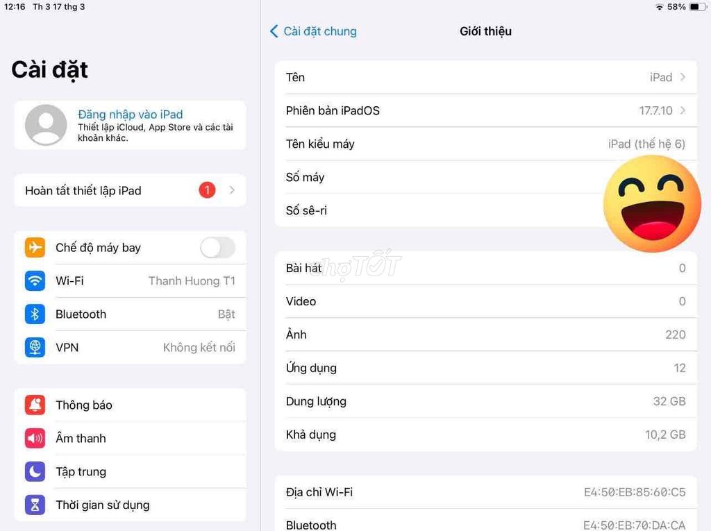 Apple iPad Gen 6 32GB Xám 99% mới. Mua bán Máy tính bảng tại Quận Hai Bà Trưng Hà Nội được đăng bởi vip pro hình 1