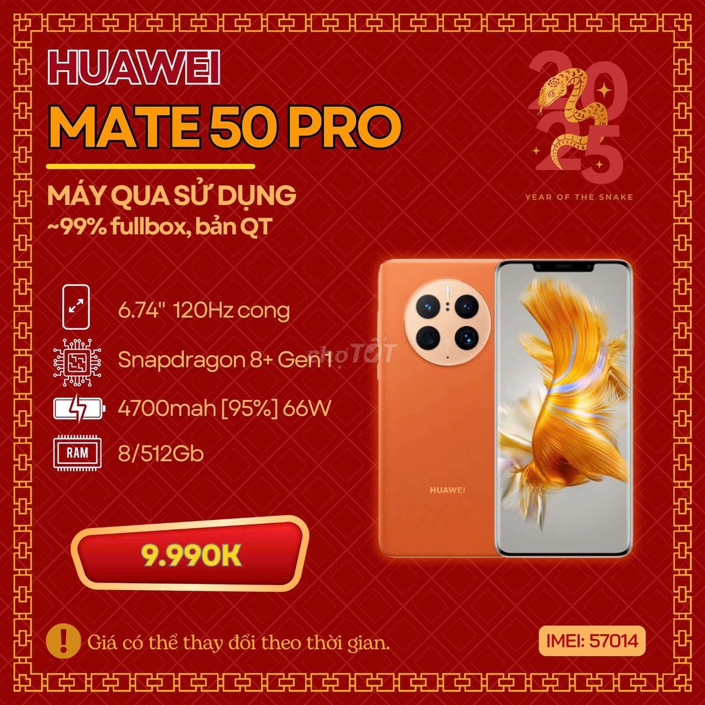 🔥HUAWEI MATE 50 PRO BẢN QT KUNLUN ĐẸP 8/512